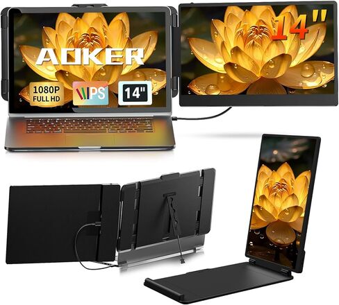 شاشة موسع لشاشة الكمبيوتر المحمول - 14 بوصة محمولة IPS FHD 1080P HDMI/USB-A/Type-C شاشة مزدوجة ممتدة لأجهزة الكمبيوتر المحمولة (الطول الأقصى: 15.94 بوصة) متوافقة مع Windows Mac Travel Gaming Work in Saudi Arabia