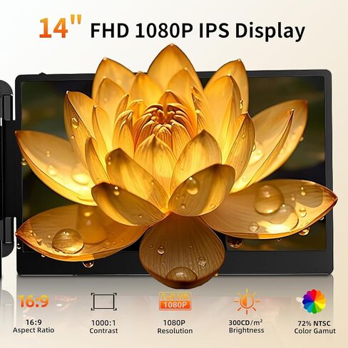 شاشة موسع لشاشة الكمبيوتر المحمول - 14 بوصة محمولة IPS FHD 1080P HDMI/USB-A/Type-C شاشة مزدوجة ممتدة لأجهزة الكمبيوتر المحمولة (الطول الأقصى: 15.94 بوصة) متوافقة مع Windows Mac Travel Gaming Work in Saudi Arabia