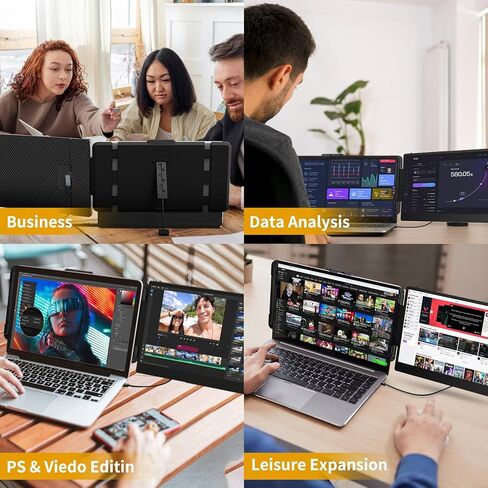 شاشة موسع لشاشة الكمبيوتر المحمول - 14 بوصة محمولة IPS FHD 1080P HDMI/USB-A/Type-C شاشة مزدوجة ممتدة لأجهزة الكمبيوتر المحمولة (الطول الأقصى: 15.94 بوصة) متوافقة مع Windows Mac Travel Gaming Work in Saudi Arabia