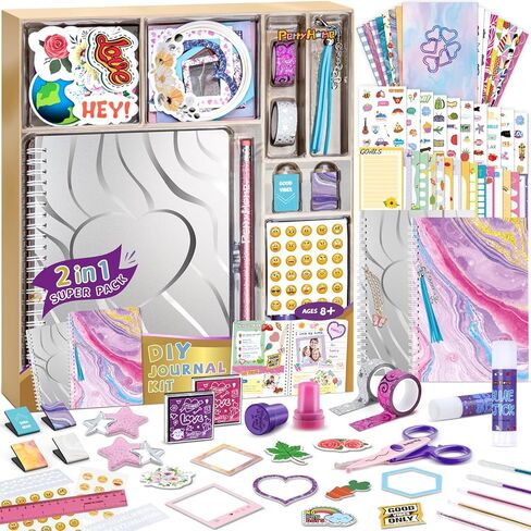 PERRYHOME DIY Journal Kit for Girls Ages 8-14, DIY Girls Journal Set for Teenage Girls Scrapbook & Diary Kits, Journaling Art Crafts Kit Teen 8 9 10 11 12 13 14 Year Old Girl Birthday Gifts - Purple in Saudi Arabia