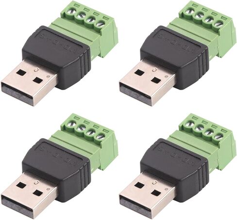 4 قطع USB 2.0 ذكر إلى 4 دبوس موصل طرفي برغي، موصل كتلة طرفية برغي USB 2.0، محول ذكر بدون لحام من النوع A لإصلاح كابل USB in Saudi Arabia