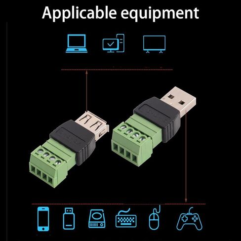 4 قطع USB 2.0 ذكر إلى 4 دبوس موصل طرفي برغي، موصل كتلة طرفية برغي USB 2.0، محول ذكر بدون لحام من النوع A لإصلاح كابل USB in Saudi Arabia
