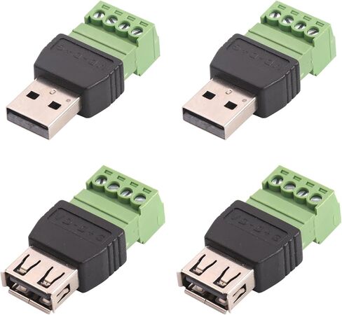 4 قطع USB 2.0 ذكر إلى 4 دبوس موصل طرفي برغي، موصل كتلة طرفية برغي USB 2.0، محول ذكر بدون لحام من النوع A لإصلاح كابل USB in Saudi Arabia