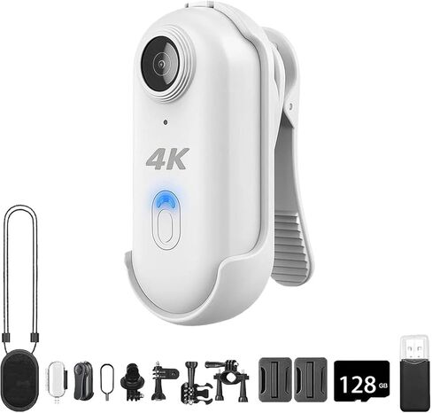 2026 كاميرا POV جديدة 4K، POV 4K Pro كاميرا التقاط مقاومة للماء، كاميرات مغامرات صغيرة بزاوية واسعة للغاية يمكن ارتداؤها، للتزلج ومدونات الفيديو وركوب الدراجات والغوص (أبيض) in Kuwait