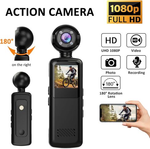 Yunir 1080P Action Camera, WiFi Sports Video Recorder with 180 Rotatable Lens and Night Vision, for Cycling Outdoor Law Enforcement in Saudi Arabia