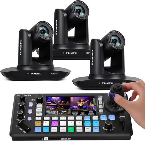 FoMaKo NDI PTZ Camera, AI Auto-Tracking Gen 3, 20x Optical Zoom, KC800 4K HDMI Video Switcher Integrated Pro PTZ Controller for Church Live Services, Stage Shows Streaming(FMK20UH NDI-BX3+KC800) in Saudi Arabia