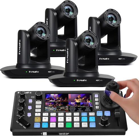 FoMaKo NDI PTZ Camera, AI Auto-Tracking Gen 3, 20x Optical Zoom,KC800 4K HDMI Video Switcher Integrated Pro PTZ Controller for Online Training, University, Factory Streaming(FMK20UH NDI-BX4+KC800) in Saudi Arabia