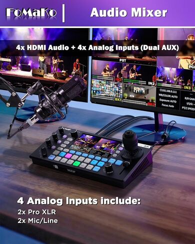 FoMaKo NDI PTZ Camera, AI Auto-Tracking Gen 3, 20x Optical Zoom,KC800 4K HDMI Video Switcher Integrated Pro PTZ Controller for Online Training, University, Factory Streaming(FMK20UH NDI-BX4+KC800) in Saudi Arabia