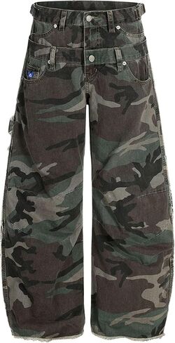 Aelfric Eden Womens Double Waist Camo Cargo Pants Vintage Washed Loose Straight Leg Trousers with Multi Pockets in Saudi Arabia