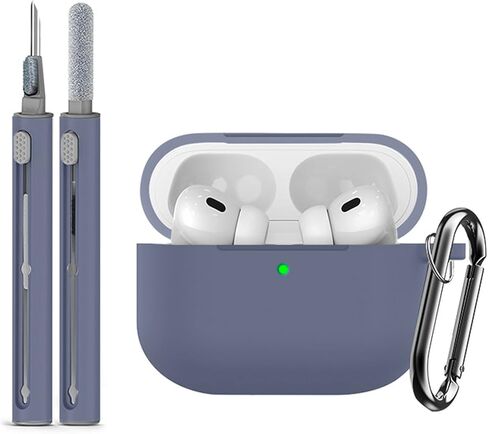 Soft Silicone Protective Case Fit for Apple AirPods Pro 3, Silicone Case Has Skin-Friendly Feel, Front LED Visible, Shockproof, Scratch-Resistant, Cleaning Kit, Metal Buckle, Grayish Purple in Saudi Arabia