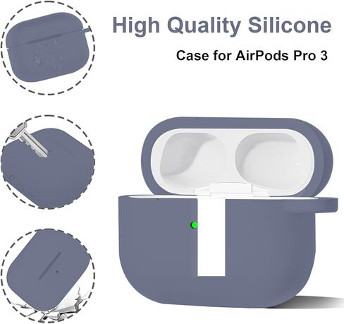 Soft Silicone Protective Case Fit for Apple AirPods Pro 3, Silicone Case Has Skin-Friendly Feel, Front LED Visible, Shockproof, Scratch-Resistant, Cleaning Kit, Metal Buckle, Grayish Purple in Saudi Arabia