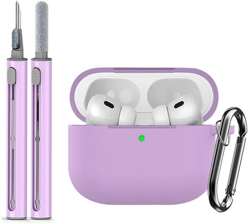Soft Silicone Protective Case Fit for Apple AirPods Pro 3, Silicone Case Has Skin-Friendly Feel, Front LED Visible, Shockproof, Scratch-Resistant, Cleaning Kit, Metal Buckle, Grayish Purple in Saudi Arabia