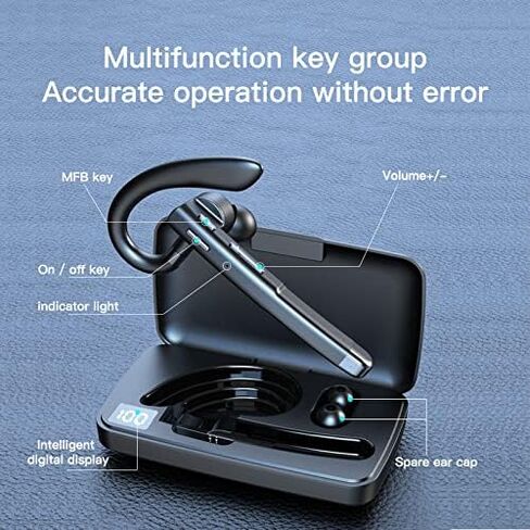 YYK-520 Bluetooth Earphones with 500 Hours Standby time, LED Charging case, 270 Degree Rotating Microphone Suitable for Business/Office/Driving, Compatible with Android/iPhone in Saudi Arabia