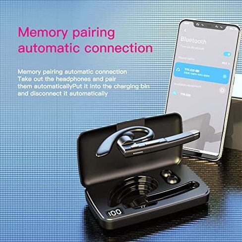 YYK-520 Bluetooth Earphones with 500 Hours Standby time, LED Charging case, 270 Degree Rotating Microphone Suitable for Business/Office/Driving, Compatible with Android/iPhone in Saudi Arabia