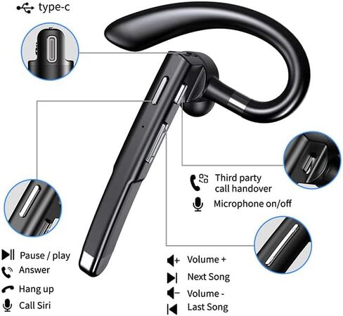 YYK-520 Bluetooth Earphones with 500 Hours Standby time, LED Charging case, 270 Degree Rotating Microphone Suitable for Business/Office/Driving, Compatible with Android/iPhone in Saudi Arabia