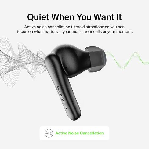 Belkin SoundForm Rhythm ANC True Wireless Earbuds w/Built-in Microphone, USB C Fast Charging, 28H Battery Life, IPX5 Water Resistance - Bluetooth Earbuds for iPhone, iPad, Galaxy, Pixel, etc. - Black in Saudi Arabia