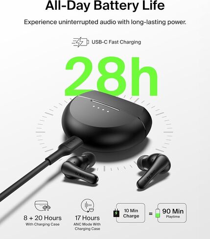 Belkin SoundForm Rhythm ANC True Wireless Earbuds w/Built-in Microphone, USB C Fast Charging, 28H Battery Life, IPX5 Water Resistance - Bluetooth Earbuds for iPhone, iPad, Galaxy, Pixel, etc. - Black in Saudi Arabia