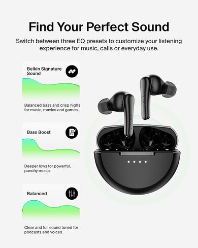 Belkin SoundForm Rhythm ANC True Wireless Earbuds w/Built-in Microphone, USB C Fast Charging, 28H Battery Life, IPX5 Water Resistance - Bluetooth Earbuds for iPhone, iPad, Galaxy, Pixel, etc. - Black in Saudi Arabia