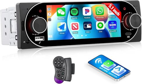 CAMECHO Single Din Radio Car Stereo with Wireless CarPlay & Android Auto 5.1" IPS Touchscreen with Bluetooth 5.2 Car Audio Receiver AM&FM, EQ, SWC, TF, AUX＆USB, Fast Charging, Backup Camera+MIC in Saudi Arabia