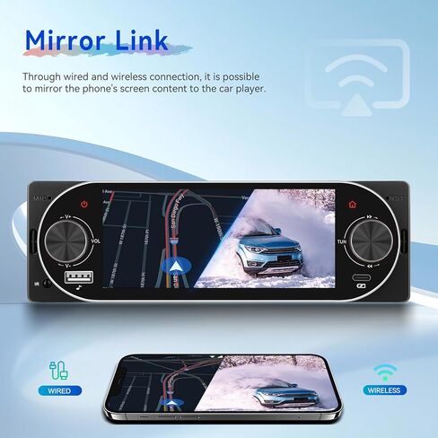 CAMECHO Single Din Radio Car Stereo with Wireless CarPlay & Android Auto 5.1" IPS Touchscreen with Bluetooth 5.2 Car Audio Receiver AM&FM, EQ, SWC, TF, AUX＆USB, Fast Charging, Backup Camera+MIC in Saudi Arabia