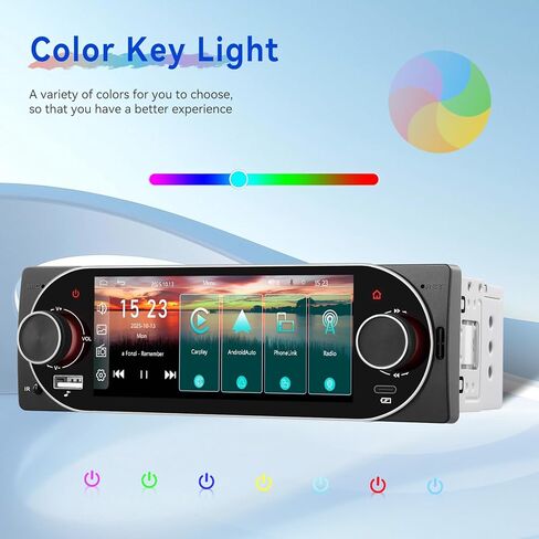 CAMECHO Single Din Radio Car Stereo with Wireless CarPlay & Android Auto 5.1" IPS Touchscreen with Bluetooth 5.2 Car Audio Receiver AM&FM, EQ, SWC, TF, AUX＆USB, Fast Charging, Backup Camera+MIC in Saudi Arabia