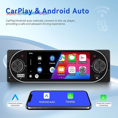 CAMECHO Single Din Radio Car Stereo with Wireless CarPlay & Android Auto 5.1" IPS Touchscreen with Bluetooth 5.2 Car Audio Receiver AM&FM, EQ, SWC, TF, AUX＆USB, Fast Charging, Backup Camera+MIC in Saudi Arabia