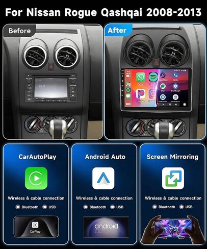 【AI DSP 32EQ】 4G 64G Car Stereo for Nissan Qashqai Rogue 2008-2013 Radio with 9inch 1280X720P HD Touchscreen,Wireless Carplay Android Auto MirrorLink,5.0luetooth GPS RDS/FM Radio WiFi Backup Camera in Saudi Arabia