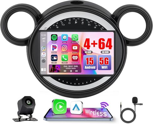 [4+64G] ستيريو سيارة Hikity Android 15 لسيارة BMW Mini Cooper Countryman Paceman 2011-2013، شاشة لمس 9 بوصة راديو Carplay/Android Auto GPS Navigation WiFi Bluetooth AHD كاميرا احتياطية in Saudi Arabia