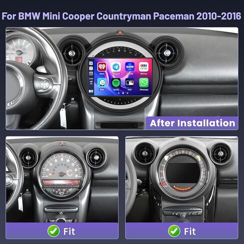 [4+64G] ستيريو سيارة Hikity Android 15 لسيارة BMW Mini Cooper Countryman Paceman 2011-2013، شاشة لمس 9 بوصة راديو Carplay/Android Auto GPS Navigation WiFi Bluetooth AHD كاميرا احتياطية in Saudi Arabia