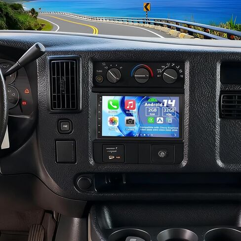 Android 14 Double Din Car Stereo Radio for Chevy Express 1500 2500 2003-2006,7" Touchscreen Car Radio w/Wireless Carplay Android Auto GPS WiFi Bluetooth RDS SWC Mic Backup Camera in Saudi Arabia