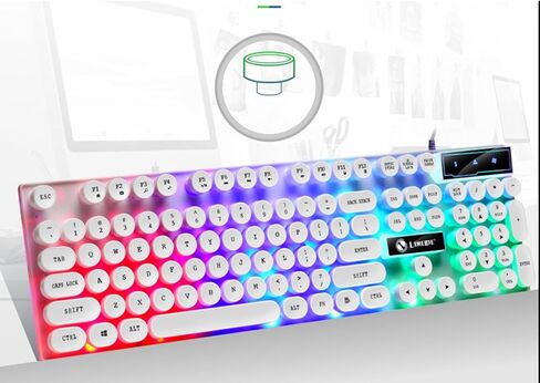 مجموعة ماوس لوحة المفاتيح Gugxiom، أغطية مفاتيح مستديرة Punk Retro، سلكية USB، لوحة مفاتيح وماوس ABS بإضاءة خلفية ملونة، مريحة لأجهزة الكمبيوتر المحمول للألعاب (مجموعة White Punk) in Kuwait
