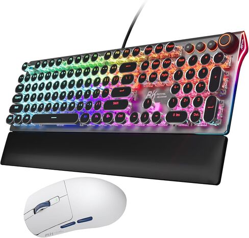 RK ROYAL KLUDGE X108 Typewriter Keyboard and M30 Mouse Combo, Wired Mechanical Keyboard 108 Keys RGB Backlit Sidelight, 24000 DPI Wireless Gaming Mouse with 5 Programmable Buttons for PC/Mac in Saudi Arabia