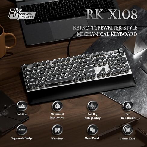RK ROYAL KLUDGE X108 Typewriter Keyboard and M30 Mouse Combo, Wired Mechanical Keyboard 108 Keys RGB Backlit Sidelight, 24000 DPI Wireless Gaming Mouse with 5 Programmable Buttons for PC/Mac in Saudi Arabia