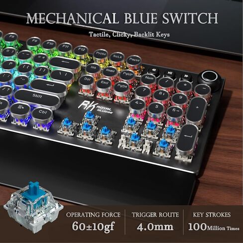 RK ROYAL KLUDGE X108 Typewriter Keyboard and M30 Mouse Combo, Wired Mechanical Keyboard 108 Keys RGB Backlit Sidelight, 24000 DPI Wireless Gaming Mouse with 5 Programmable Buttons for PC/Mac in Saudi Arabia
