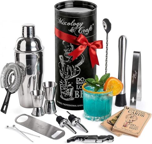 Mixology Bartender Kit: 14-Piece Cocktail Shaker Set - Bar Tool Set For Home and Professional Bartending - Martini Shaker Set with Drink Mixing Bar Tools - Exclusive Cocktail Picks and Recipes Bonus in Saudi Arabia
