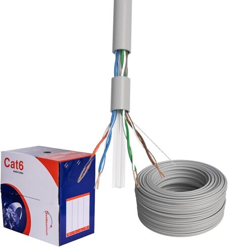 SATMAXIMUM CAT6 Cable 1000ft Pull Box Solid Ethernet LAN UTP Cable 23AWG 550Mhz RJ45 Network CCA Copper Clad Aluminum Wire Bulk Gray in Saudi Arabia