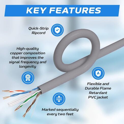 SATMAXIMUM CAT6 Cable 1000ft Pull Box Solid Ethernet LAN UTP Cable 23AWG 550Mhz RJ45 Network CCA Copper Clad Aluminum Wire Bulk Gray in Saudi Arabia