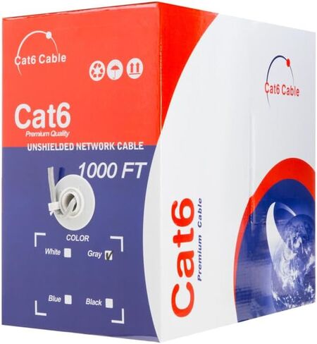 SATMAXIMUM CAT6 Cable 1000ft Pull Box Solid Ethernet LAN UTP Cable 23AWG 550Mhz RJ45 Network CCA Copper Clad Aluminum Wire Bulk Gray in Saudi Arabia