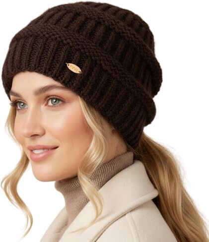 TOP-EX ChicPony™ Winter Hat for Women Fleece Lined 50% Merino Wool Beanie with Hidden Ponytail Hole & Detachable Faux Fur Pom in Saudi Arabia