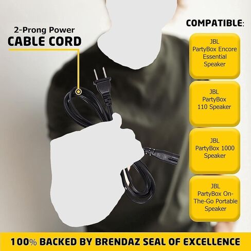 JBL AC Power Cord - 2 Prong, Compatible with PartyBox 110, 300, 1000, On-The-Go, Encore Essential Speaker (3-Feet) in Saudi Arabia