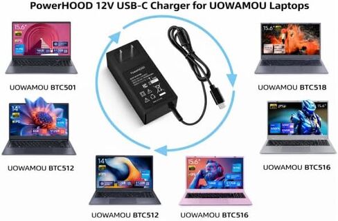 12V USB-C AC/DC Adapter Compatible with UOWAMOU BTC501 BTC512 BTC511 BTC518 BTC516 BTC519 Intel N5095 N95 14.1" 15.6" Laptop Computer PC 12volt USB Type-C Power Supply Cord Charger PSU in Kuwait