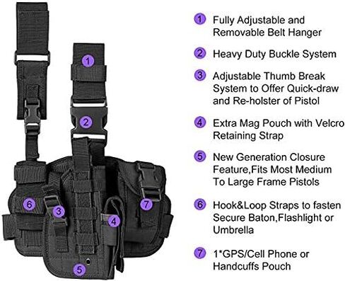 Tactical Drop Leg Holster with Magazine Pouch Military Tactical MOLLE Pistol Handgun Thigh Pistol Gun Holster Adjustable Right Handed Platform Panel in Saudi Arabia