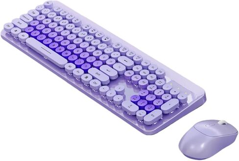Wireless Keyboard and Mouse Combo, Cute Round Keycaps, 104 Keys Retro Typewriter Keyboard with 12 Multimedia Hotkeys, 800/1200/1600 DPI Optical Mouse, for Wins PC (Purple) in Saudi Arabia