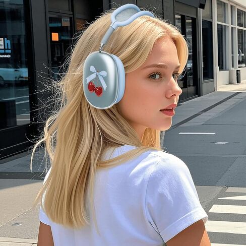 غطاء سماعة الرأس لـ AirPods Max، أغطية أذن شفافة على شكل قوس الكرز اللطيف، غطاء وسادة أذن من السيليكون الأزرق لغطاء رأس Apple AirPods Max in Kuwait