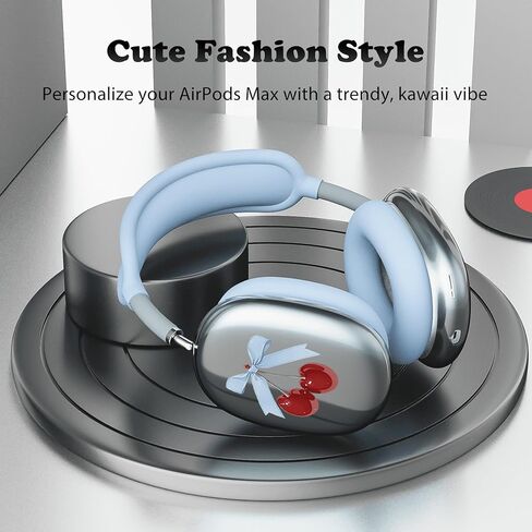 غطاء سماعة الرأس لـ AirPods Max، أغطية أذن شفافة على شكل قوس الكرز اللطيف، غطاء وسادة أذن من السيليكون الأزرق لغطاء رأس Apple AirPods Max in Kuwait