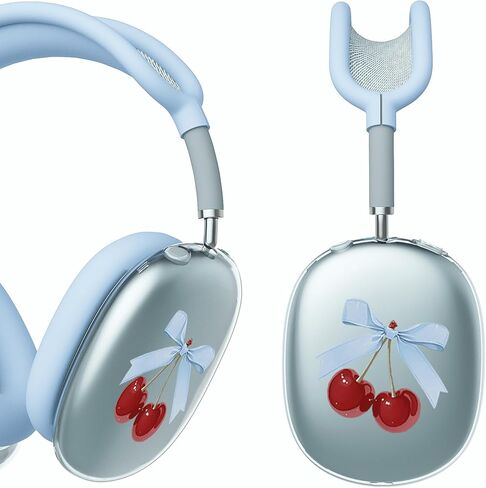 غطاء سماعة الرأس لـ AirPods Max، أغطية أذن شفافة على شكل قوس الكرز اللطيف، غطاء وسادة أذن من السيليكون الأزرق لغطاء رأس Apple AirPods Max in Kuwait