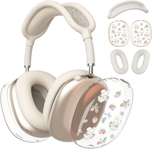 غطاء سماعة الرأس لـ AirPods Max، أغطية أذن شفافة على شكل قوس الكرز اللطيف، غطاء وسادة أذن من السيليكون الأزرق لغطاء رأس Apple AirPods Max in Kuwait