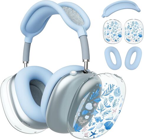 غطاء سماعة الرأس لـ AirPods Max، أغطية أذن شفافة على شكل قوس الكرز اللطيف، غطاء وسادة أذن من السيليكون الأزرق لغطاء رأس Apple AirPods Max in Kuwait