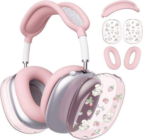 غطاء سماعة الرأس لـ AirPods Max، أغطية أذن شفافة على شكل قوس الكرز اللطيف، غطاء وسادة أذن من السيليكون الأزرق لغطاء رأس Apple AirPods Max in Kuwait