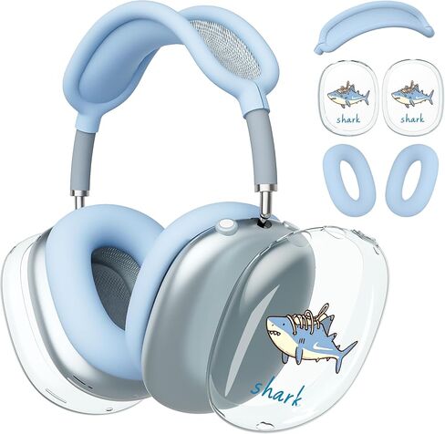 غطاء سماعة الرأس لـ AirPods Max، أغطية أذن شفافة على شكل قوس الكرز اللطيف، غطاء وسادة أذن من السيليكون الأزرق لغطاء رأس Apple AirPods Max in Kuwait